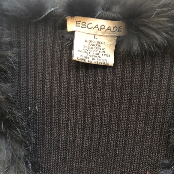 Black Suede Rabbit Fur Vest Large Ribbon Tie Large - Picture 3 of 4